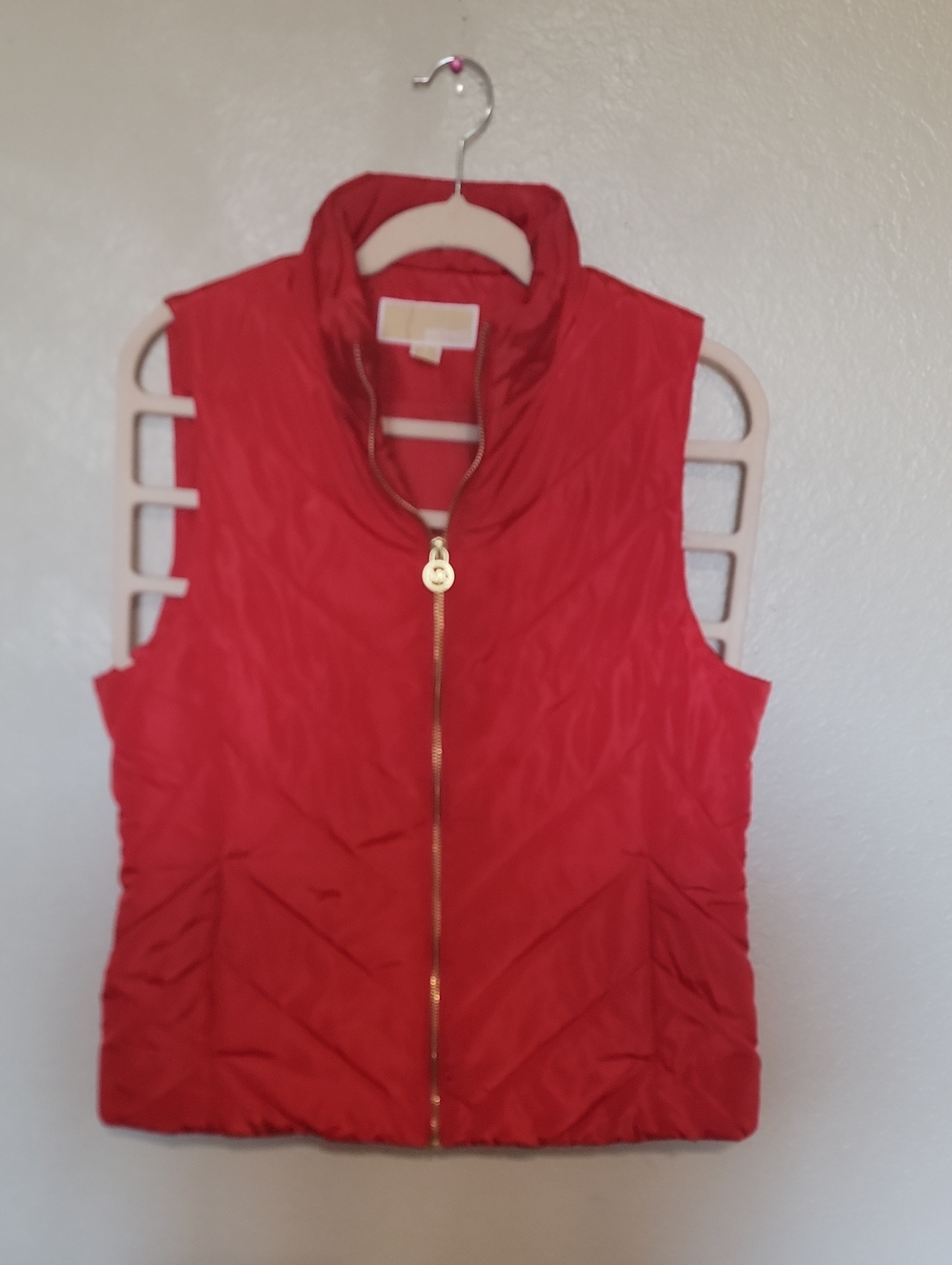 Michael Kors Red Quilted Sleeveless Puffer Vest with Gold Zipper